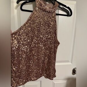 Cable & Gauge Sequin Halter Top in Bronze